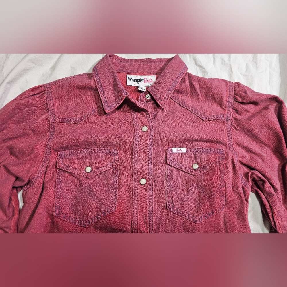 Wrangler Pink Barbie Denim Shirt Dress Sz S Western Cowgirl - Picture 5 of 8